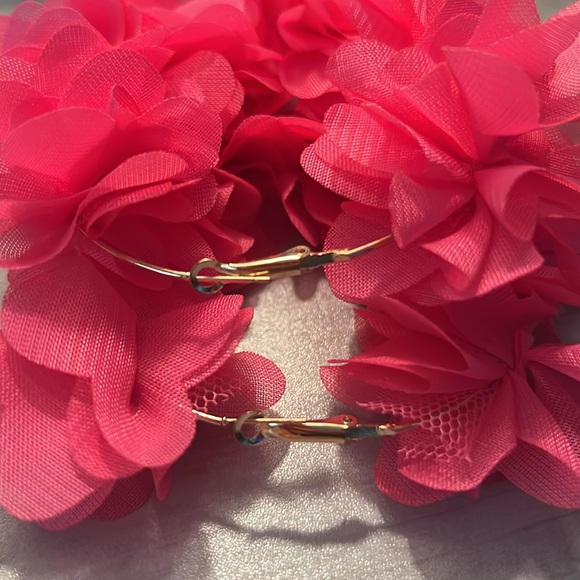 Floofy Pink Hoop Earrings - Picture 3 of 4